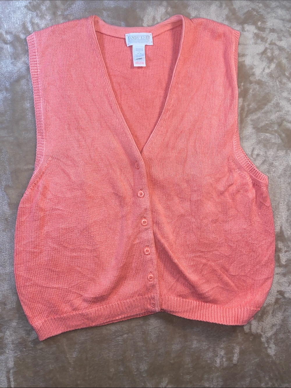 Vintage Lands' End Cotton Coral Button-Front Knit Sweater Vest